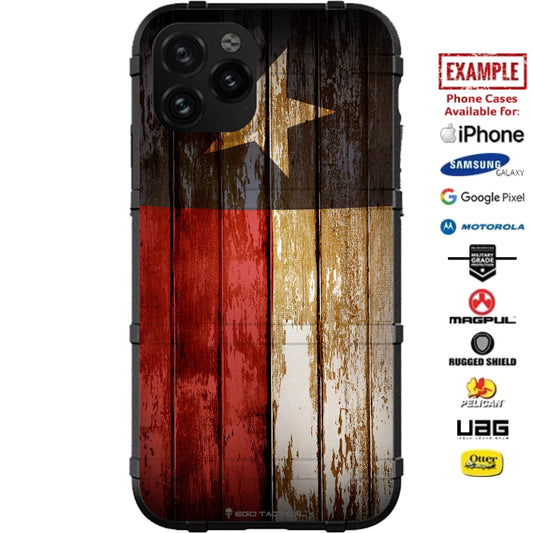 Texas State Flag on Aged Barn Wood Shiplap Planks Custom Printed Case Design for Apple, Samsung, Google & Motorola Phone Models