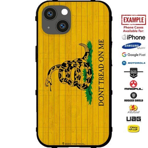 Don't Tread on Me Yellow Gadsden Wooden Flag Custom Printed Case Design for Apple, Samsung, Google & Motorola Phone Models