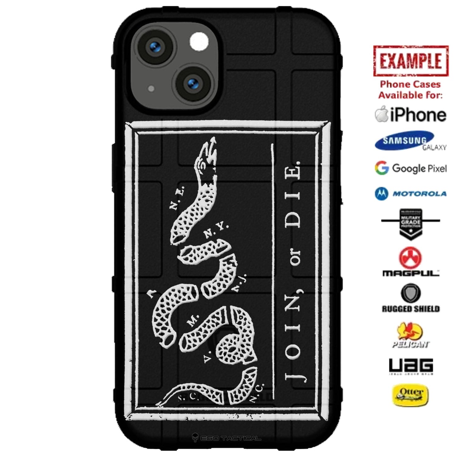 Join, or Die Flag Custom Printed Case Design for Apple, Samsung, Google & Motorola Phone Models