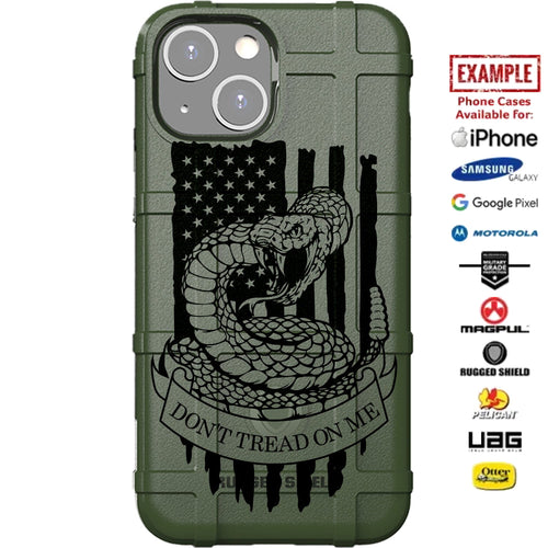 Don't Tread on Me Flag with US American Flag White or Black Custom Printed Case Design for Apple, Samsung, Google & Motorola Phone Models