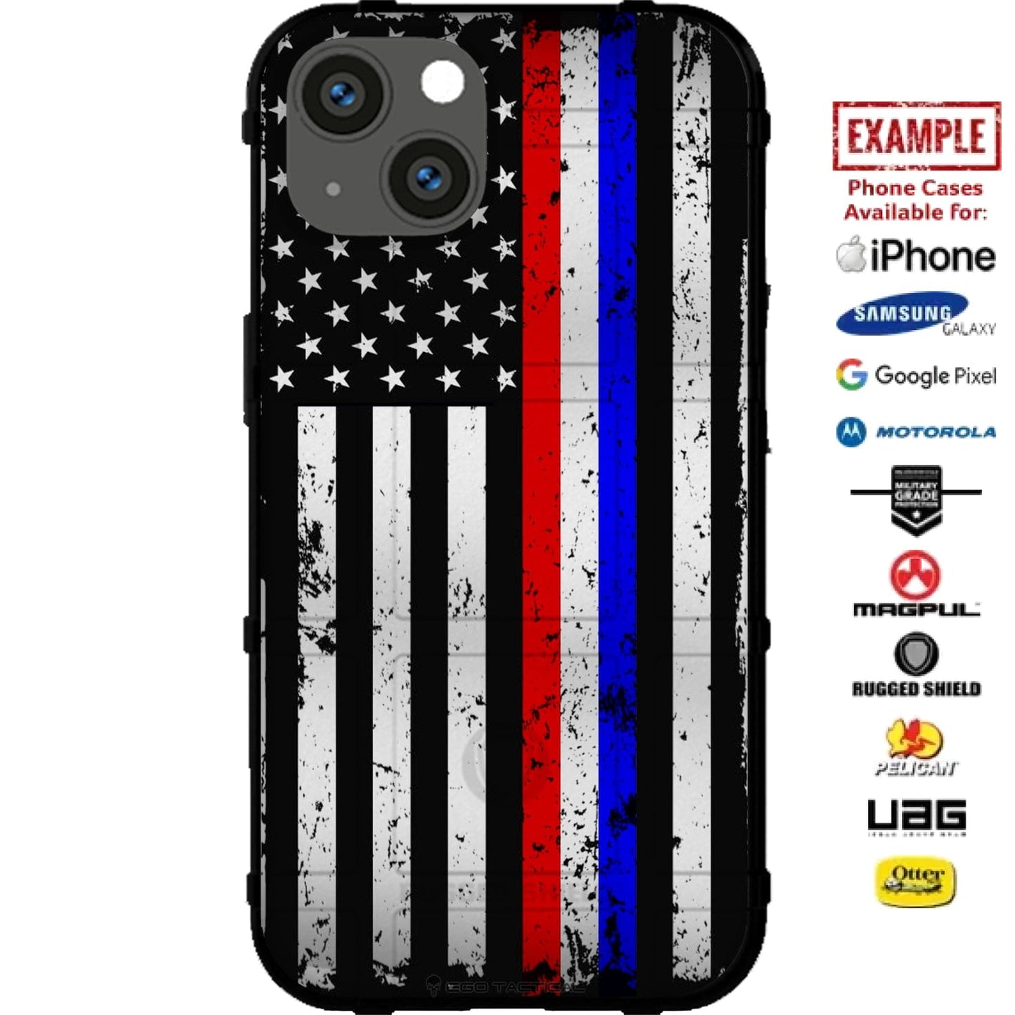 Subdued Reversed US American Flag Thin Red White & Blue Line Custom Printed Case Design for Apple, Samsung, Google & Motorola Phone Models