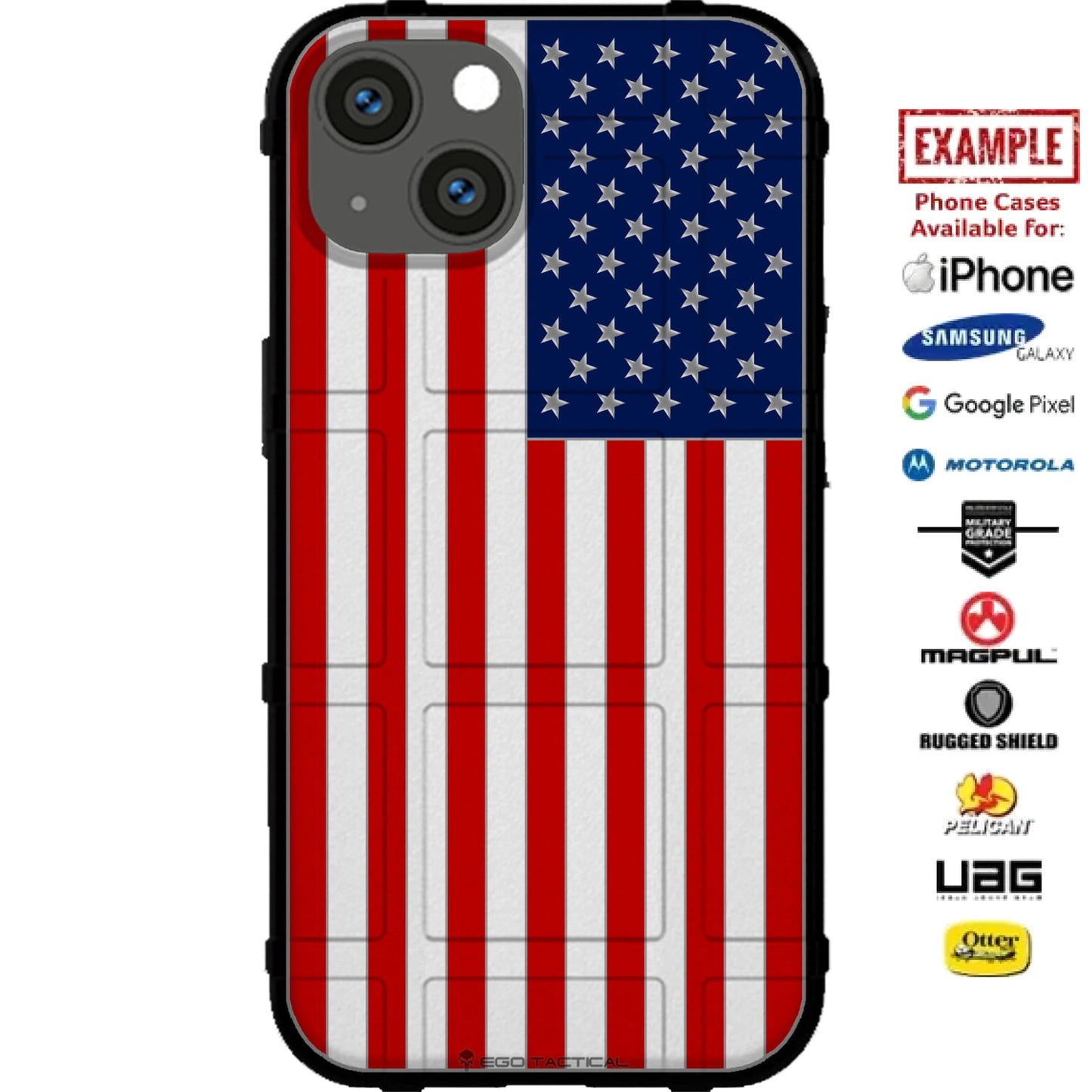 Memorial Day 2023 Special Edition US Flag Chrome Pin Style Custom Printed Case Design for Apple, Samsung, Google & Motorola Phone Models