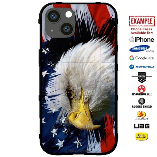 American Eagle over Waving US Flag Custom Printed Case Design for Apple, Samsung, Google & Motorola Phone Models