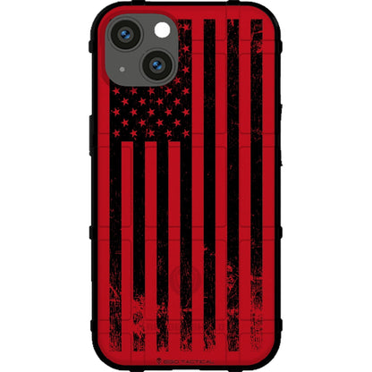 Tattered Reversed US American Flag (Multi-Color) on Red Custom Printed Case Design for Apple, Samsung, Google & Motorola Phone Models