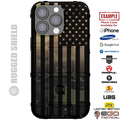 Multicam Fade to Multicam Black US American Flag Custom Printed Case Design for Apple, Samsung, Google & Motorola Phone Models
