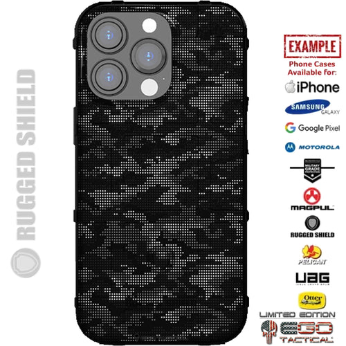 Black Digital Dots Camouflage Custom Printed Case Design for Apple, Samsung, Google & Motorola Phone Models
