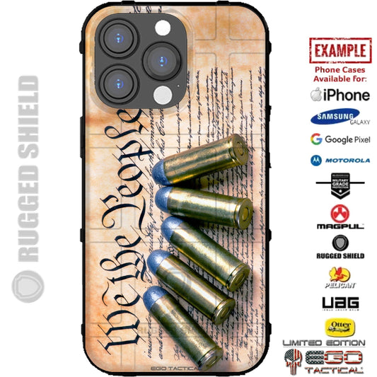 We the People Constitution with 5 Brass Casings Custom Printed Case Design for Apple, Samsung, Google & Motorola Phone Models