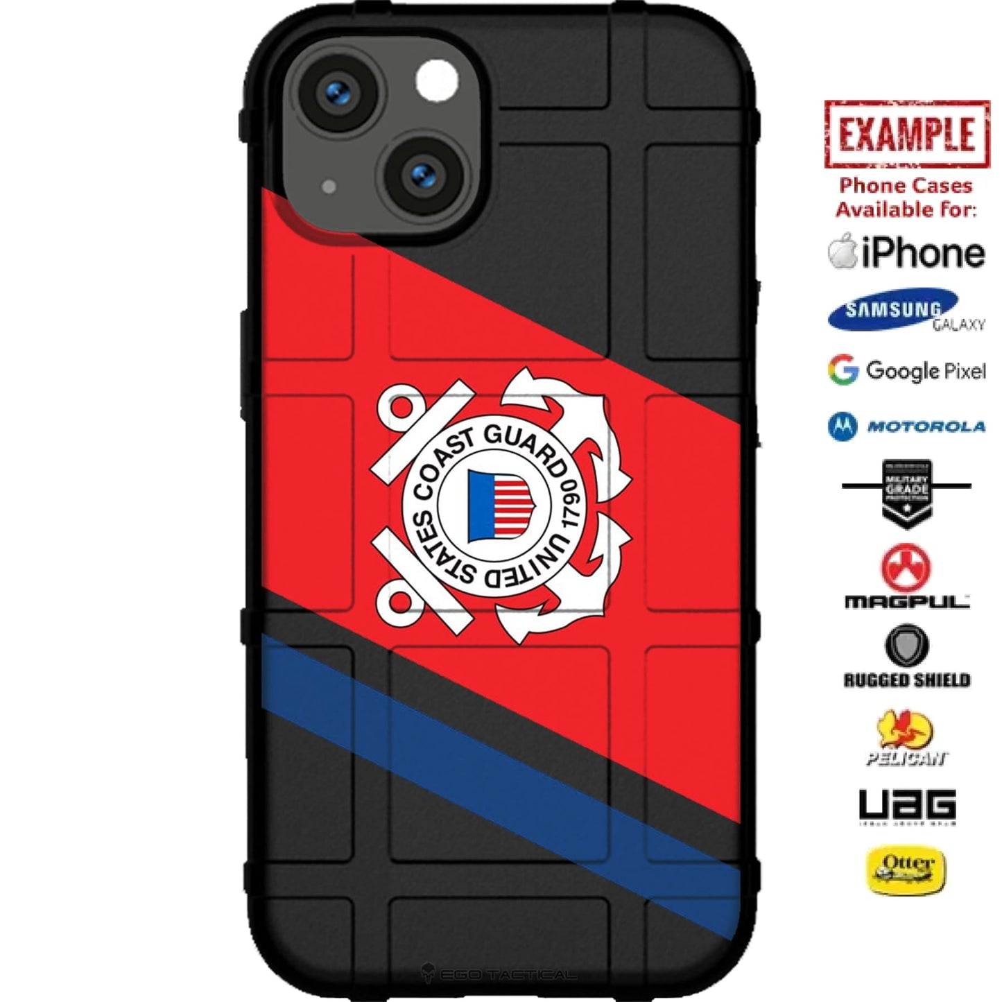 U.S. Coast Guard Flag Custom Printed Case Design for Apple, Samsung, Google & Motorola Phone Models