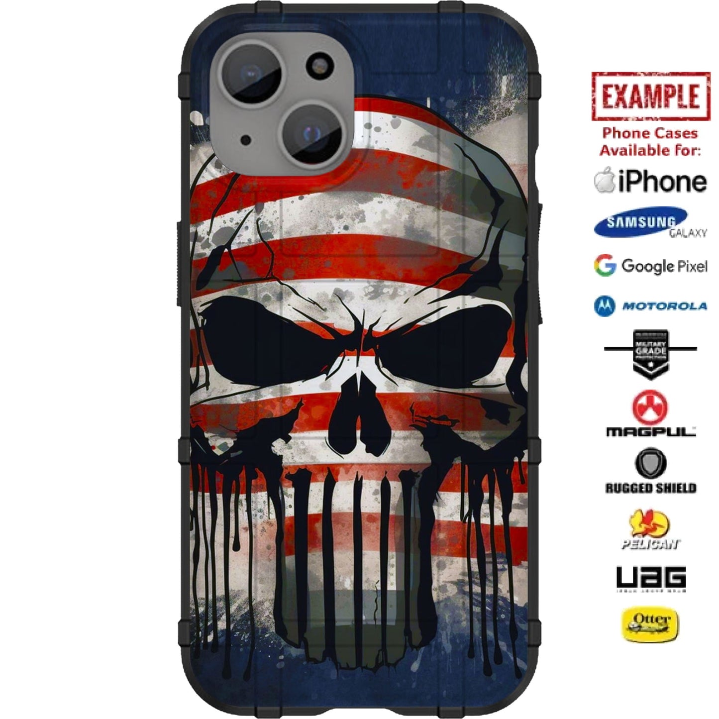 American Skull Punisher Custom Printed Case Design for Apple, Samsung, Google & Motorola Phone Models