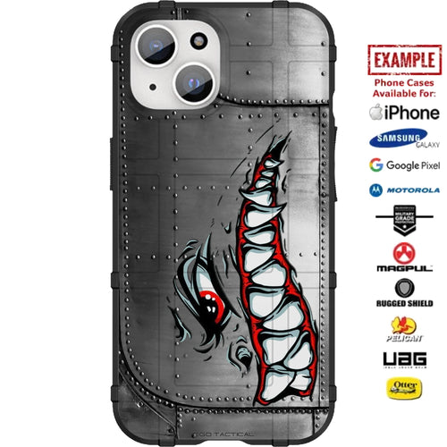 Psycho Teeth Warhawk Tiger Shark Tooth on Sheetmetal Custom Printed Case Design for Apple, Samsung, Google & Motorola Phone Models