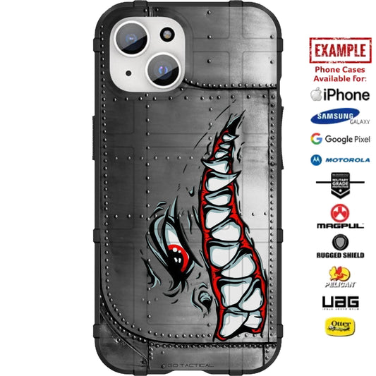 Psycho Teeth Warhawk Tiger Shark Tooth on Sheetmetal Custom Printed Case Design for Apple, Samsung, Google & Motorola Phone Models