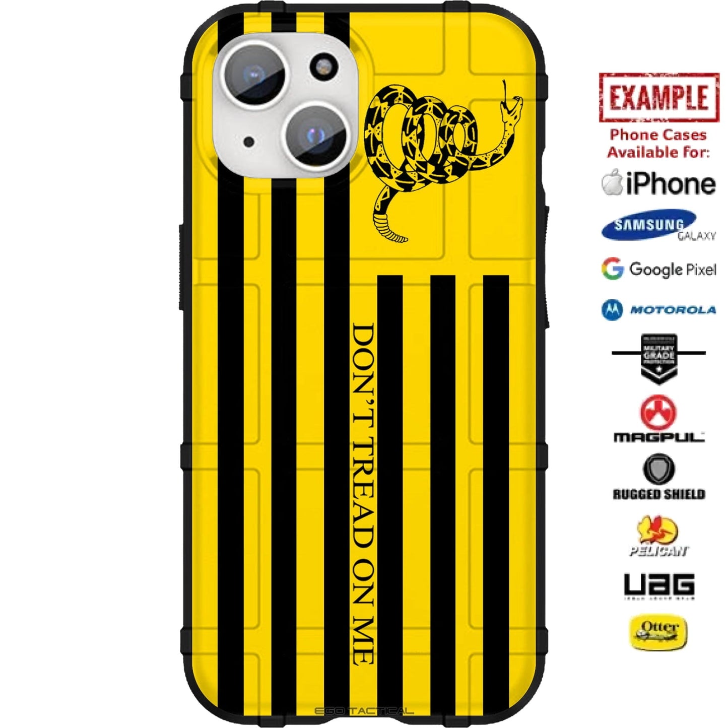 Gadsden Snake Don't Tread on Me Subdued US American Flag Custom Printed Case Design for Apple, Samsung, Google & Motorola Phone Models