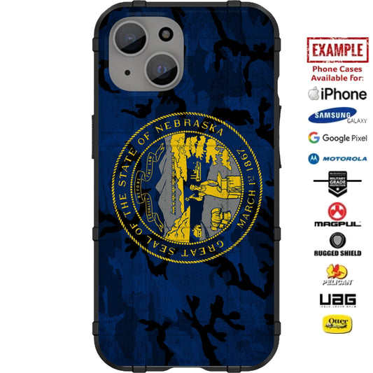 Camouflage Nebraska State Flag Custom Printed Case Design for Apple, Samsung, Google & Motorola Phone Models