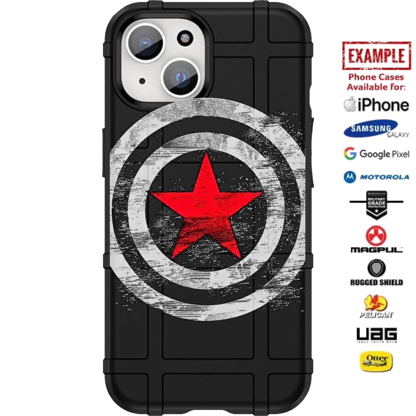 Red or Blue Star Shield Custom Printed Case Design for Apple, Samsung, Google & Motorola Phone Models