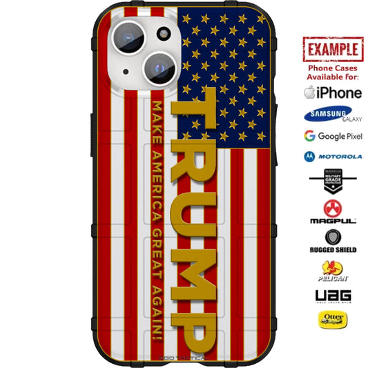 Trump Golden US Flag Custom Printed Case Design for Apple, Samsung, Google & Motorola Phone Models