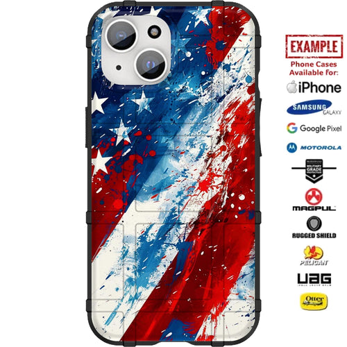 USA Flag Artistic Splatter Paint Custom Printed Case Design for Apple, Samsung, Google & Motorola Phone Models