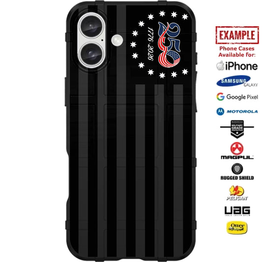 SUBDUED 13-STAR 250 1776-2026 HORSESHOE FLAG - United States of America's 250th Semiquincentennial Anniversary Custom Printed Case Design for Apple, Samsung, Google & Motorola Phone Models