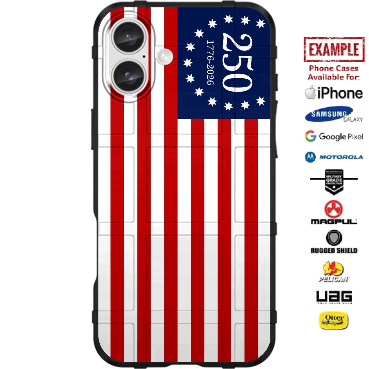 THE OFFICIAL USA 250 FLAG 1776-2026 - United States of America's 250th Semiquincentennial Anniversary Custom Printed Case Design for Apple, Samsung, Google & Motorola Phone Models