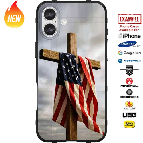 Wooden Cross Draped in the US Flag Custom Printed Case Design for Apple, Samsung, Google & Motorola Phone Models