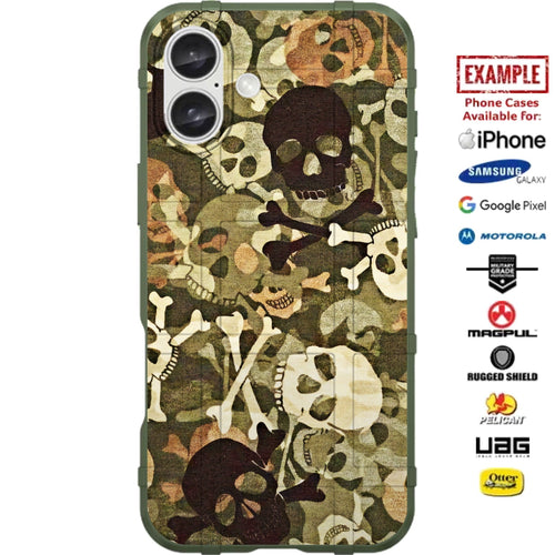 Green Skulls Camo Print Custom Printed Case Design for Apple, Samsung, Google & Motorola Phone Models