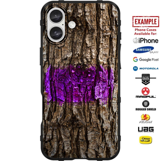 Purple Spray Painted Tree Bark No Trespassing / No Hunting Pattern Print Custom Printed Case Design for Apple, Samsung, Google & Motorola Phone Models