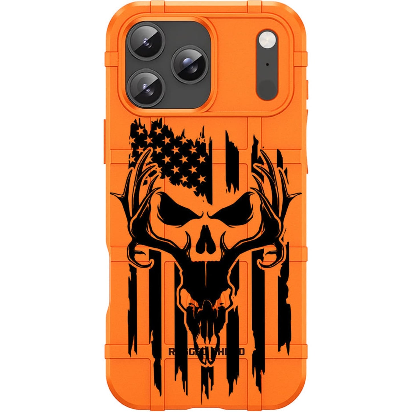 Orange Rugged Shield TPU Case with MagSafe Ring - Hunter Skull Flag Design for iPhone 17 Pro & 17 Pro Max phone models