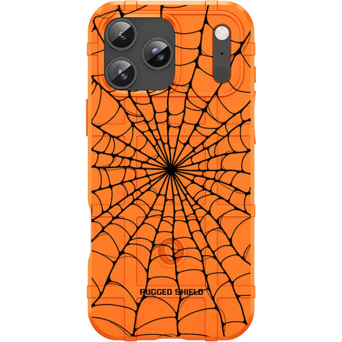 Orange Rugged Shield TPU Case with MagSafe Ring - Spider Web Design for iPhone 17 Pro & 17 Pro Max phone models