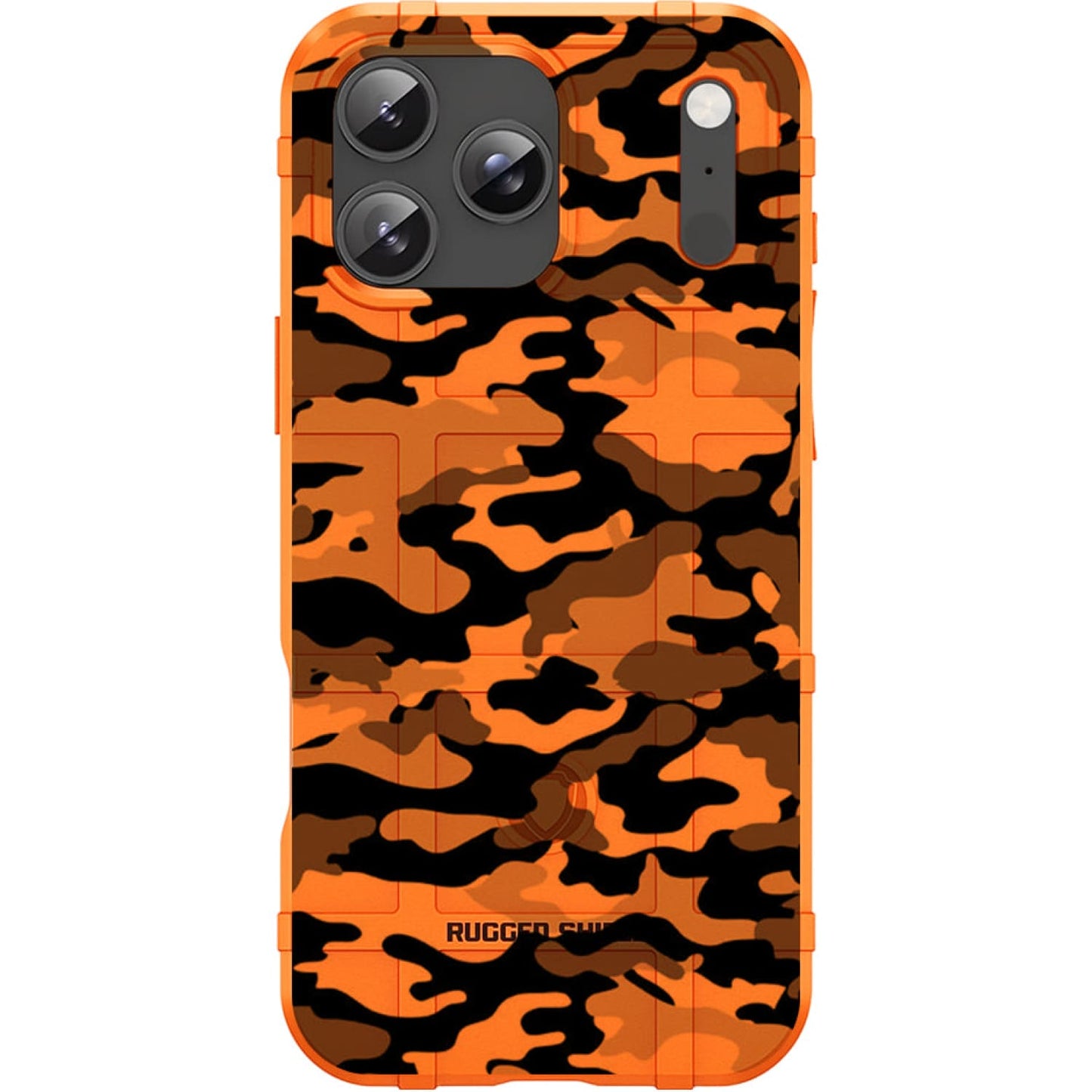 Orange Rugged Shield TPU Case with MagSafe Ring - Black Grey Camo Design for iPhone 17 Pro & 17 Pro Max phone models