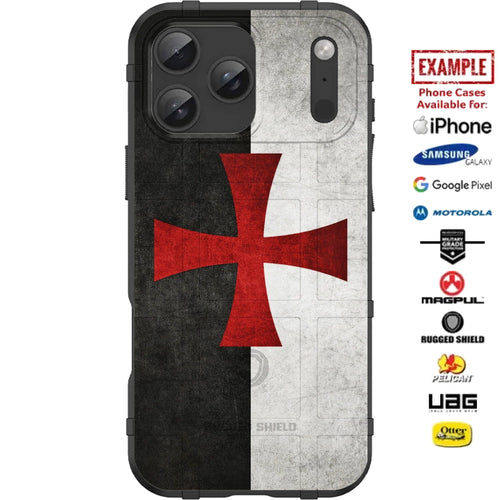 Red Templar Cross on Black/White Background Custom Printed Case Design for Apple, Samsung, Google & Motorola Phone Models