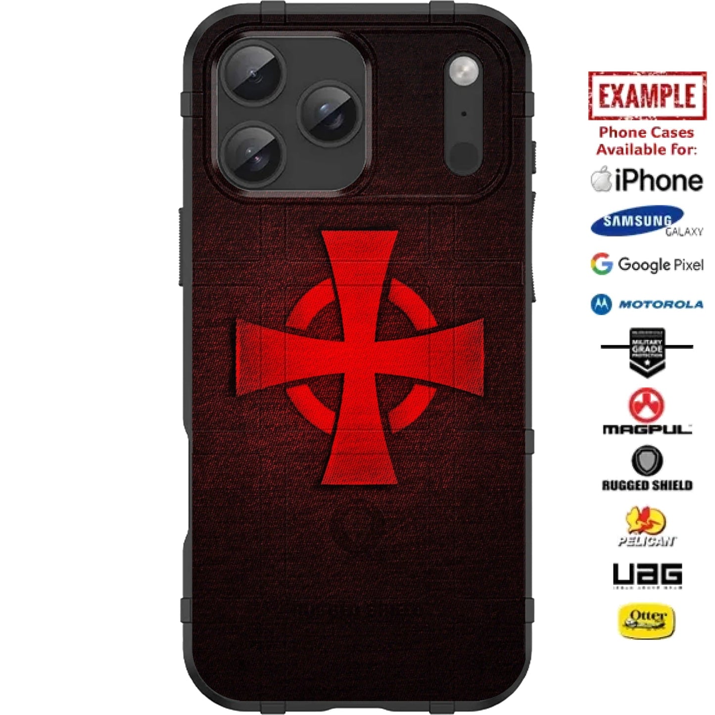 Red Templar Cross on Black Background Custom Printed Case Design for Apple, Samsung, Google & Motorola Phone Models