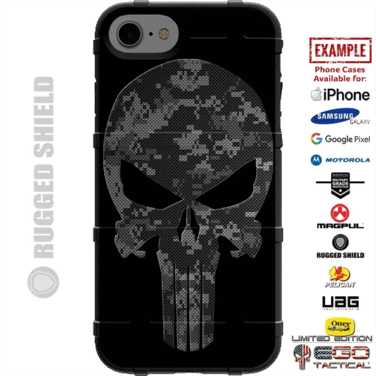 Black Ops Camouflage Punisher Custom Printed Case Design for Apple, Samsung, Google & Motorola Phone Models