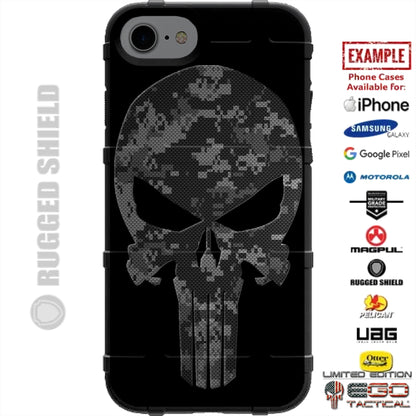 Black Ops Camouflage Punisher Custom Printed Case Design for Apple, Samsung, Google & Motorola Phone Models