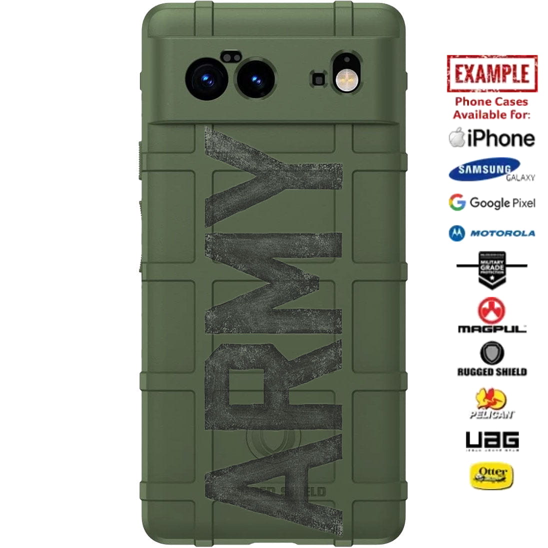 ARMY Battle Warn Text on OD Green Custom Printed Case Design for Apple, Samsung, Google & Motorola Phone Models