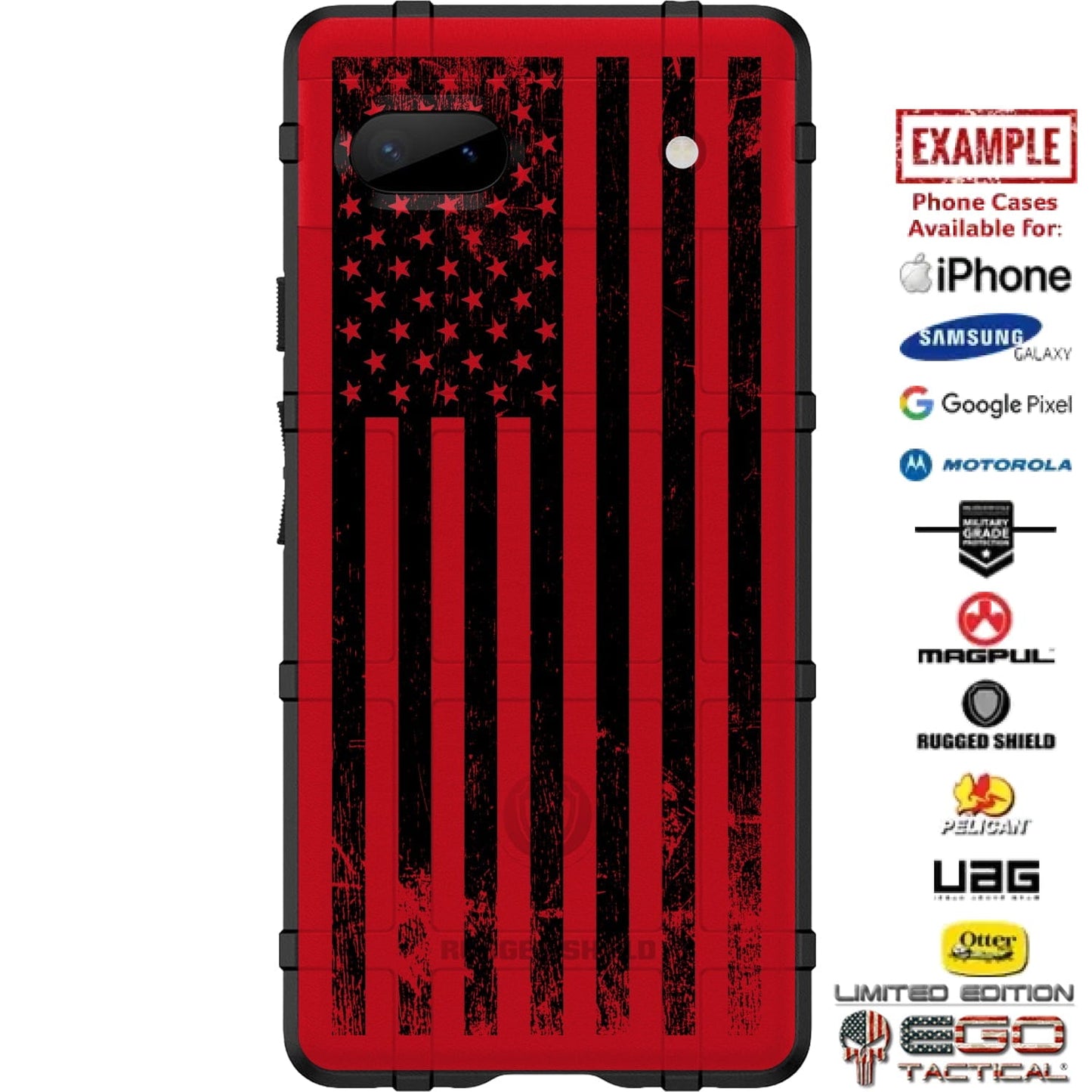 Tattered Reversed US American Flag (Multi-Color) on Red Custom Printed Case Design for Apple, Samsung, Google & Motorola Phone Models