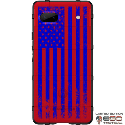 Tattered Reversed US American Flag (Multi-Color) on Red Custom Printed Case Design for Apple, Samsung, Google & Motorola Phone Models