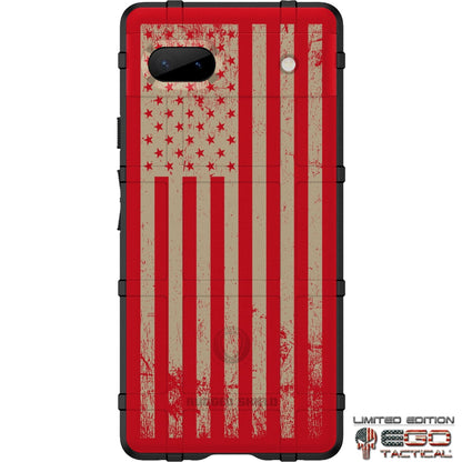 Tattered Reversed US American Flag (Multi-Color) on Red Custom Printed Case Design for Apple, Samsung, Google & Motorola Phone Models