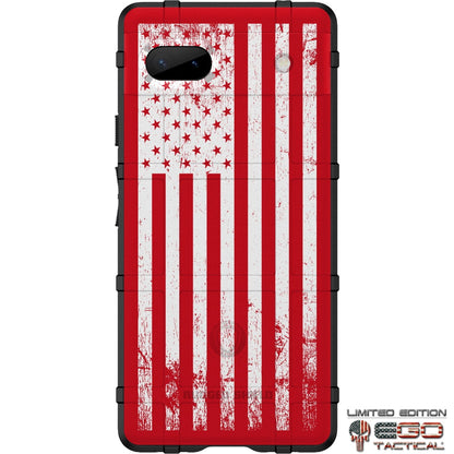 Tattered Reversed US American Flag (Multi-Color) on Red Custom Printed Case Design for Apple, Samsung, Google & Motorola Phone Models