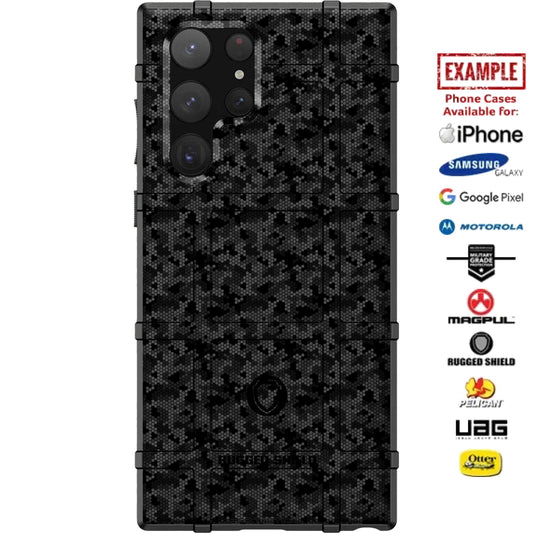 Black Hex Camo Custom Printed Case Design for Apple, Samsung, Google & Motorola Phone Models