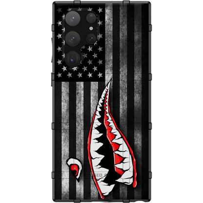 Psycho Teeth Warhawk Tiger Shark on Subdued US Flag Custom Printed Case Design for Apple, Samsung, Google & Motorola Phone Models