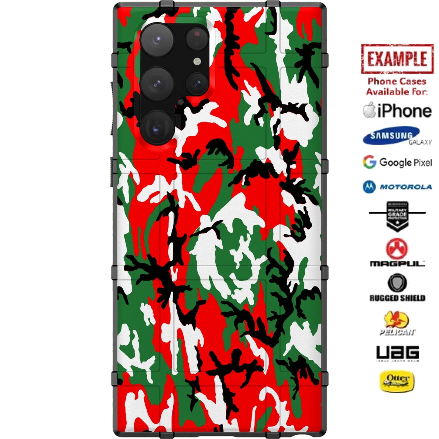 Special Edition 2024 Christmas Camouflage Design Custom Printed Case Design for Apple, Samsung, Google & Motorola Phone Models