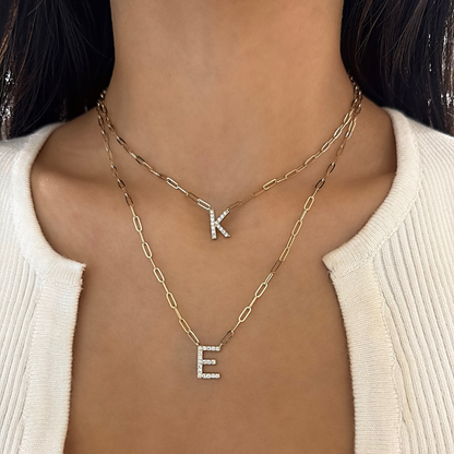 Initial Diamond Paperclip Necklace