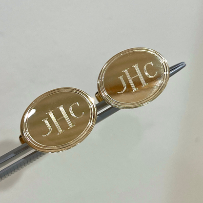 14k Oval Cuff Links with Double Line Border
