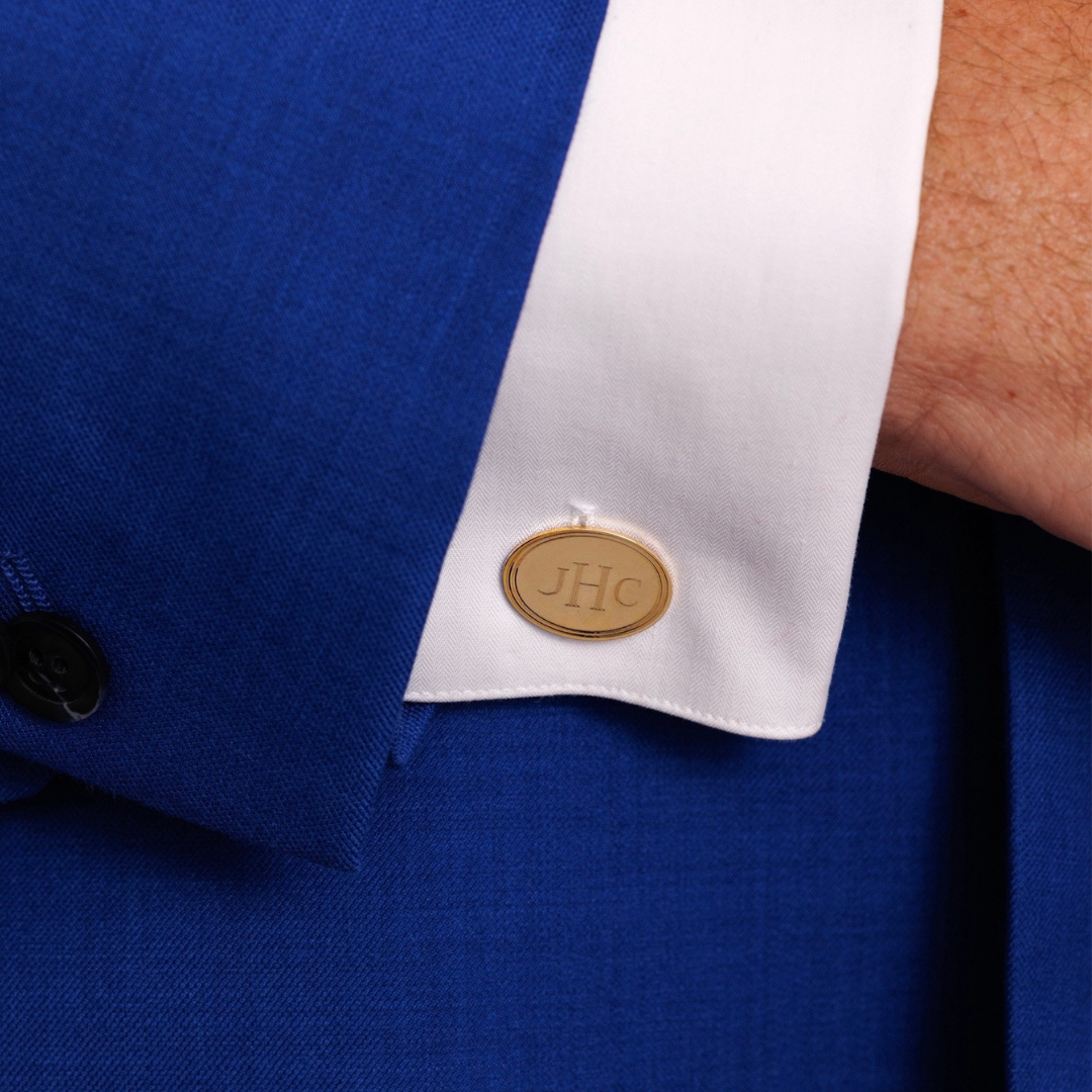14k Oval Cuff Links with Double Line Border