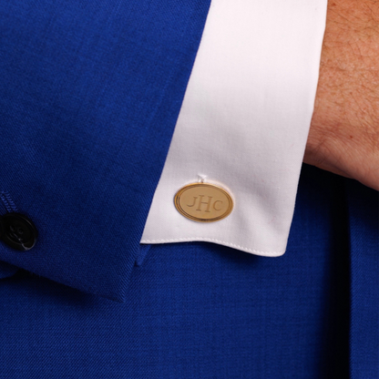 14k Oval Cuff Links with Double Line Border