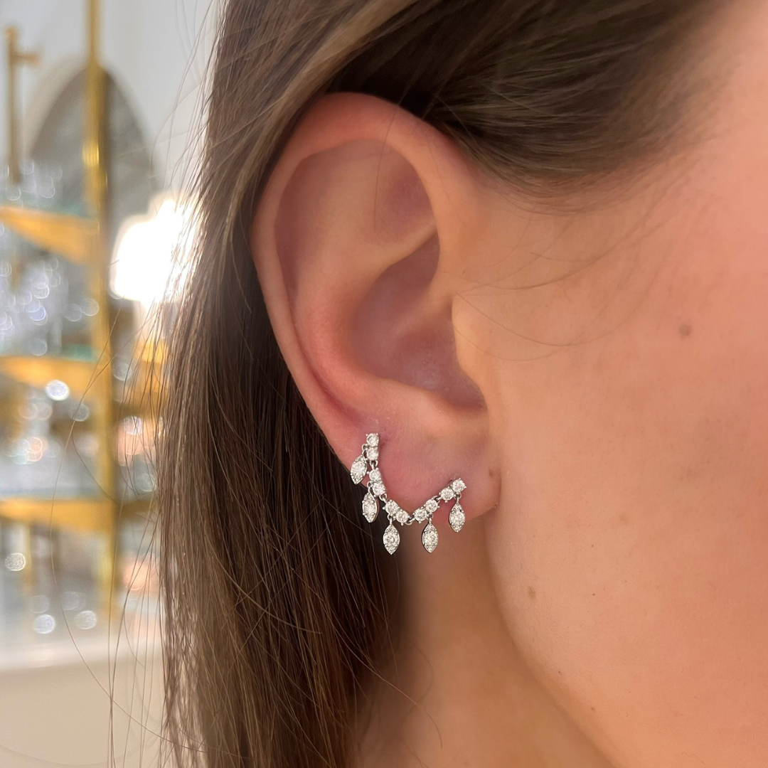 Marquise Drops Double Piercing Diamond Stud Earrings 0.99 ctw