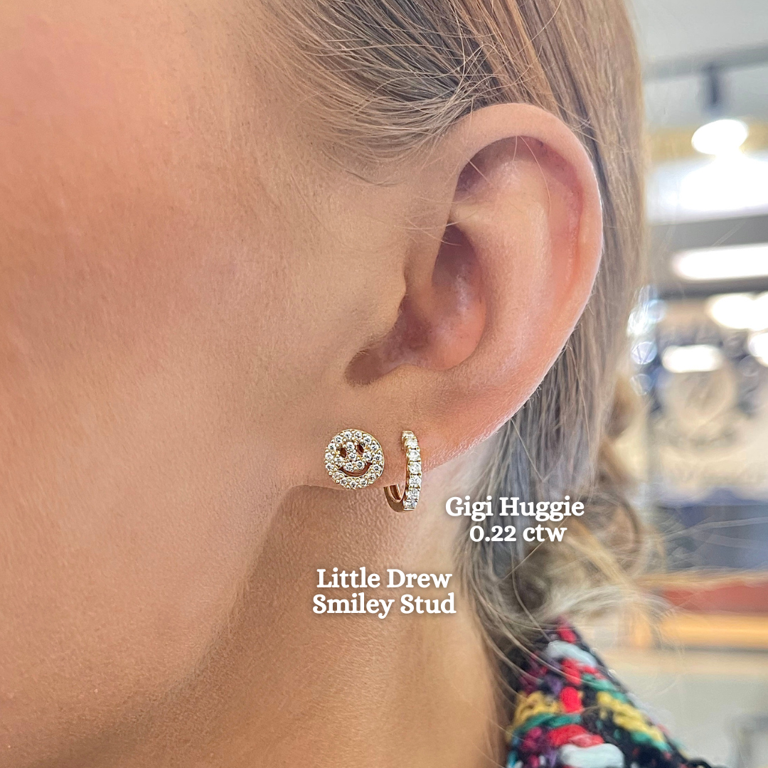 Little Drew Smiley Pave Diamond Stud Earrings