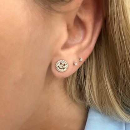 Little Drew Smiley Pave Diamond Stud Earrings