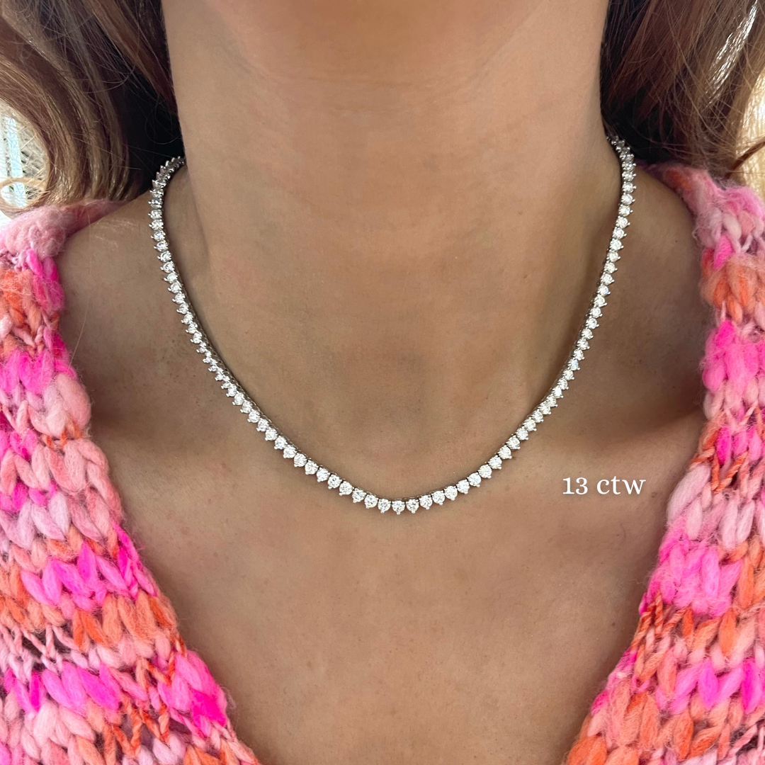 Kylan Three Prong Diamond Tennis Necklaces