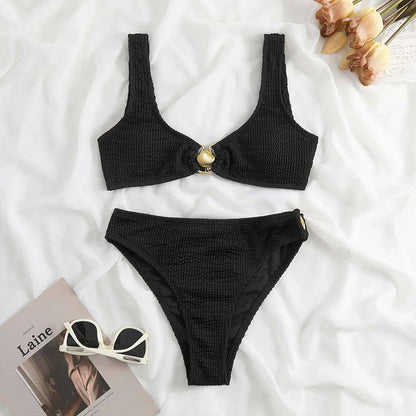 Textured Knit Block Colour Bikini Set