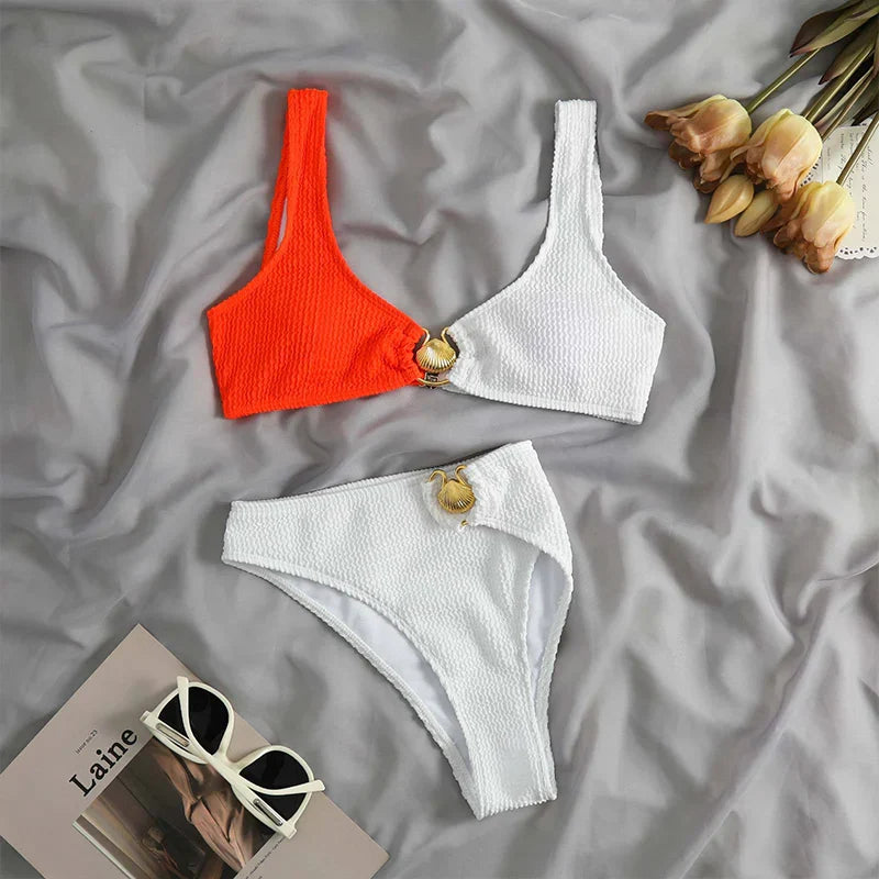 Textured Knit Block Colour Bikini Set
